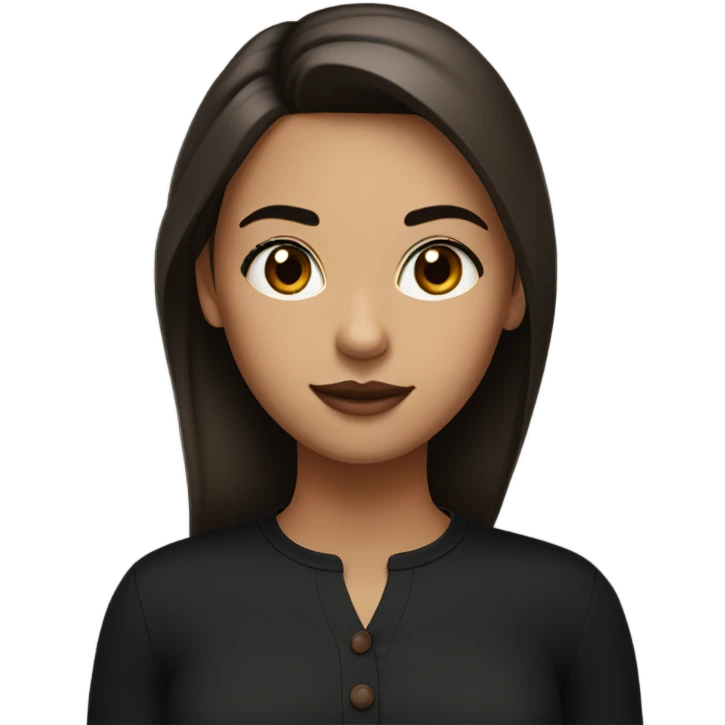 a girl with fair skin, large brown eyes, in a black long sleeve and with small brown lips with eyelashes emoji