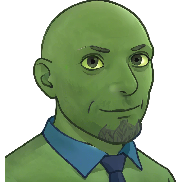 bald man with beard and blue collard shirt  emoji