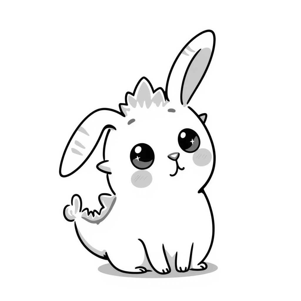 kawaii bunny plant dragon with tiny spikes, extremely cute, giant sparkly eyes, blushing cheeks, pastel colors, small mouth, adorable expression, chibi style emoji
