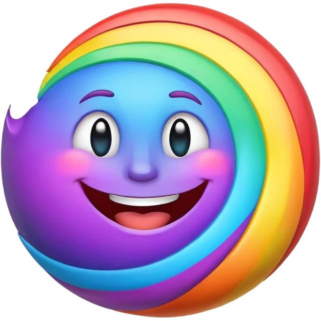 planet with rainbow spiral pattern and a cheerful laughing face emoji