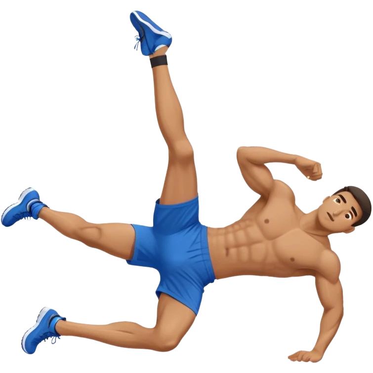 side-view of guy in blue shorts doing decline crunches emoji
