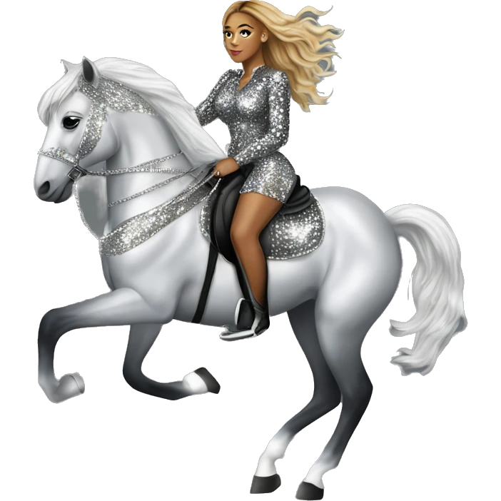 beyonce wearing silver crystal leopard riding silver sparkly horse emoji