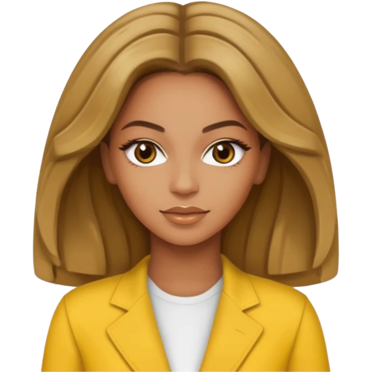 Beyonce brown eyes, dark blonde hair, yellow outfit emoji