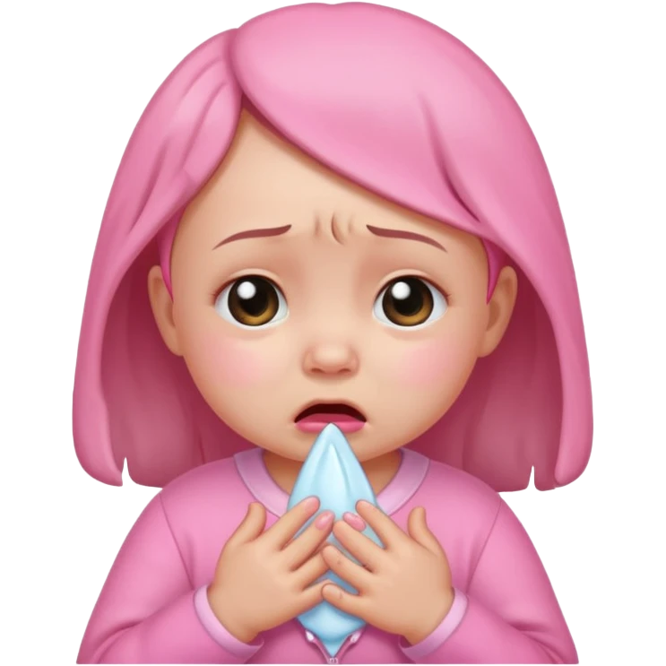 a portrait of crying baby girl, wearing pink clothes emoji