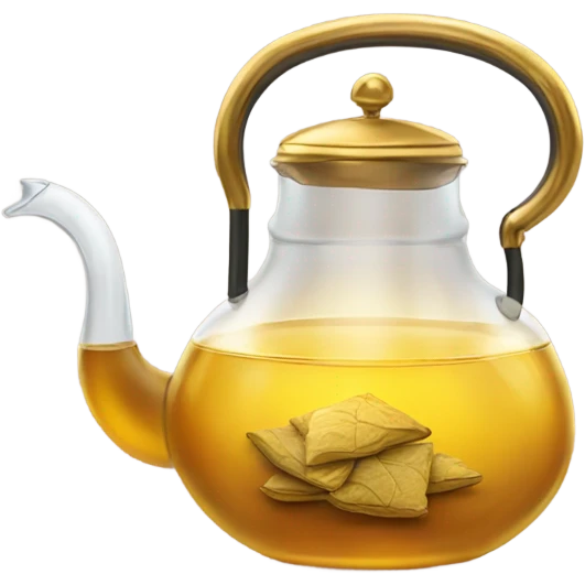 glass tea kettle with gold tea emoji