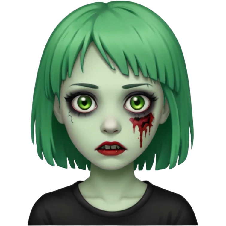Faça uma zumbi com franja da subcultura gothc com o olho preto ela tem q ser verde  emoji