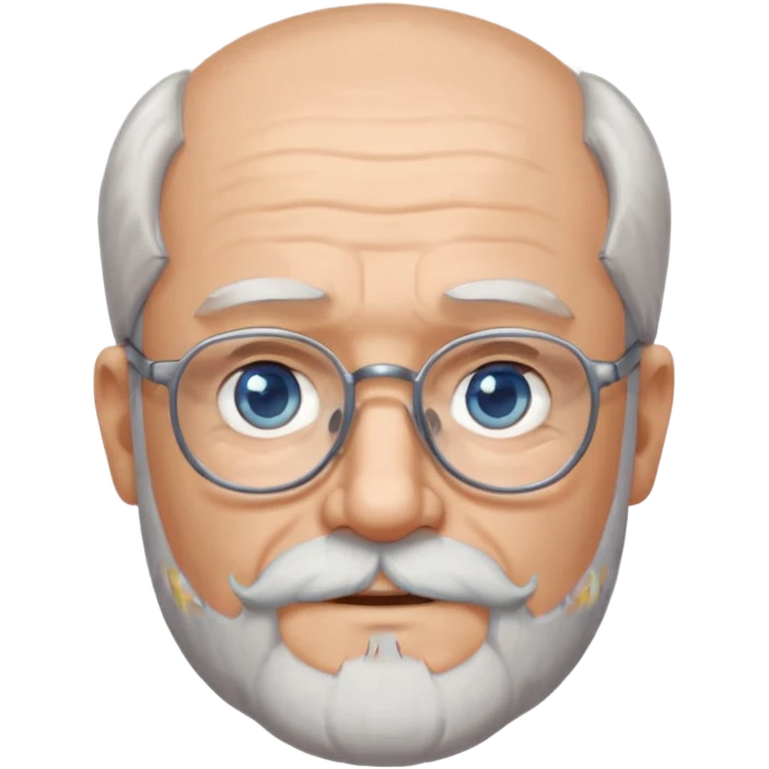 Create me an emoji of an old man. Gray short size hair. Gray full beard. Squarer Glasses. Blue eyes. Little smile emoji