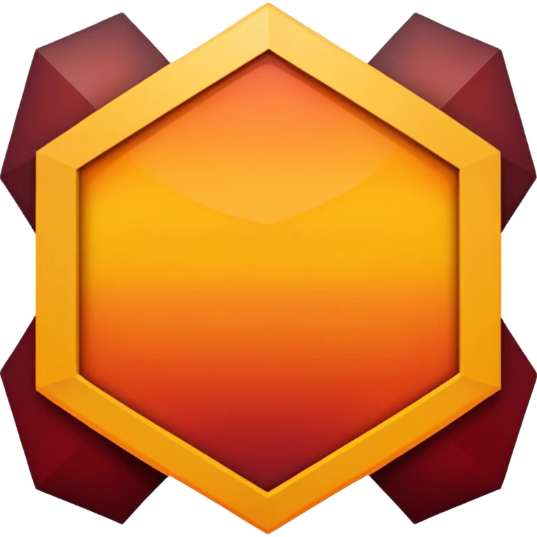 A sharp-edged hexagon with a thick yellow border that shifts slightly toward orange. The inside is a smooth dark-red to maroon gradient. In the center, add a large bold capital V colored with a yellow-orange gradient similar to the border. Keep everything clean, centered, and with no background. emoji