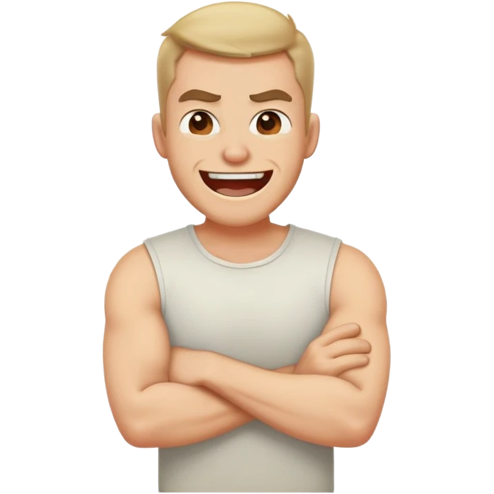 Arms crossed around neck angry laughing guy emoji