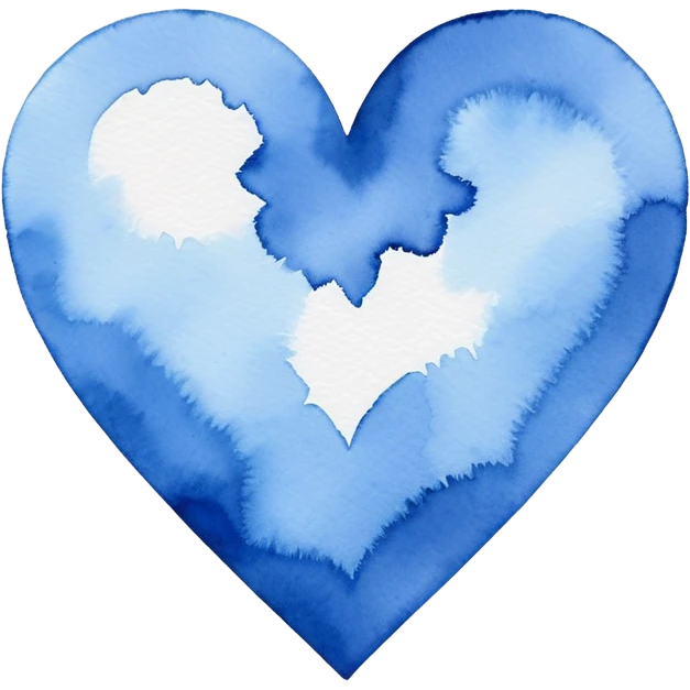 minimalist watercolor heart icon, monochromatic blue washes, soft bleeding edges, on textured white paper, serene and emotional, perfect for app icon, transparent background, flat lay --style raw --stylize 150 emoji