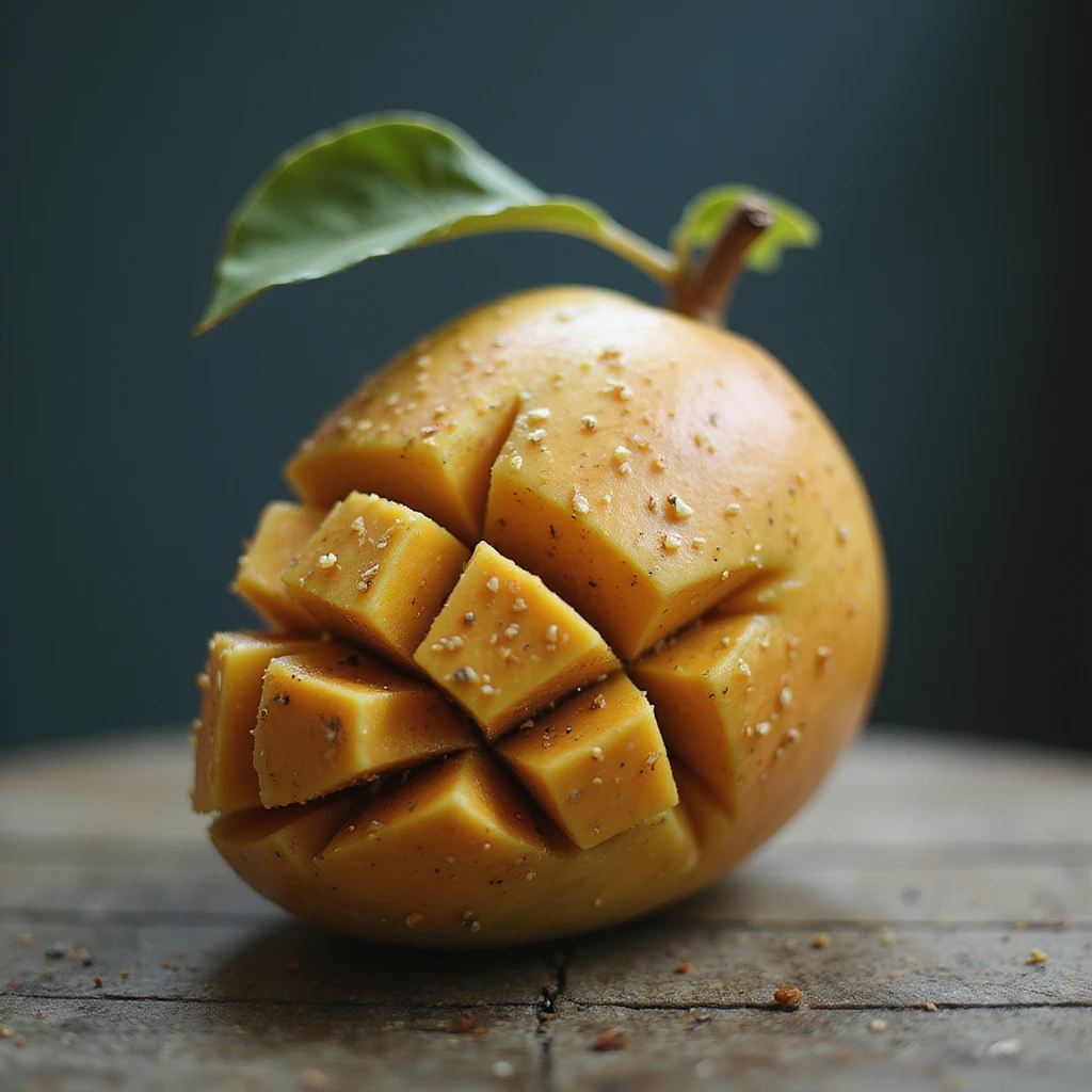 a realistic mango infused with a shark, detailed and lifelike, photorealistic style emoji