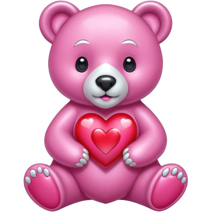 diamond bear pink  with a red heart de cuerpo entero emoji