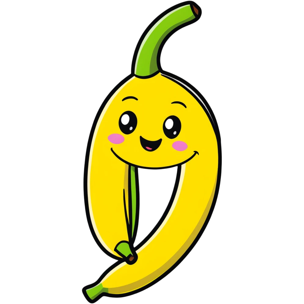 cute banana character with a smiling face emoji