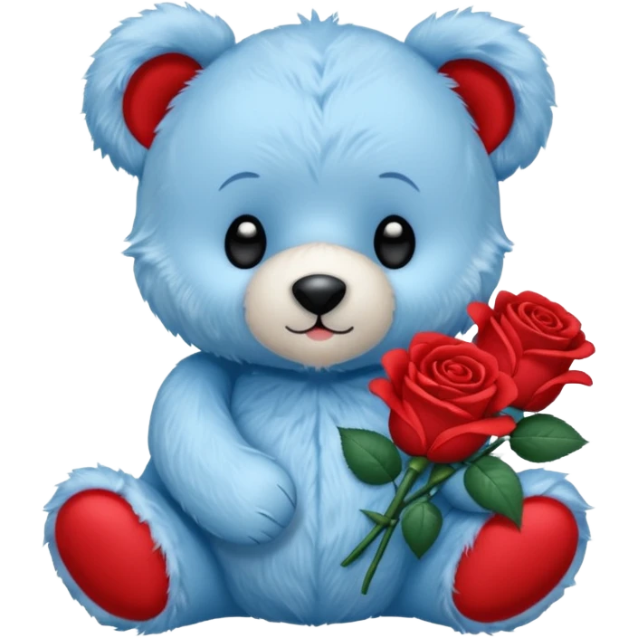 blue baby teddy bear holding roses  emoji