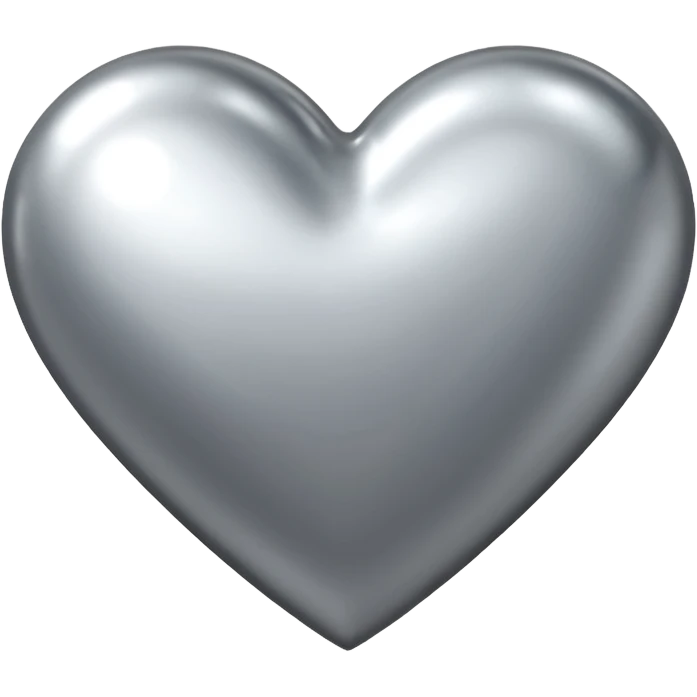 Liquid chrome heart emoji, silver metallic color, iOS emoji style, smooth reflective surface, rounded shape, realistic highlights, minimal background emoji