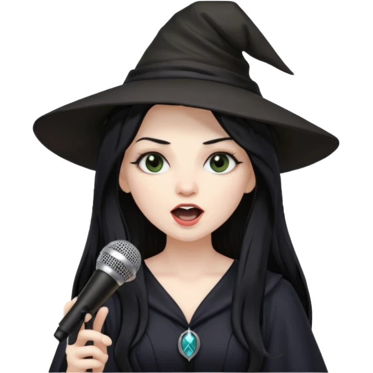 Witch singing with micro, half body emoji