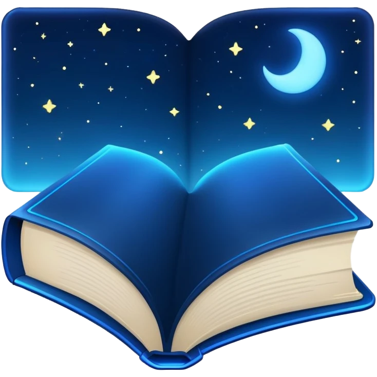 dark neon blue glass book, night sky on the cover emoji