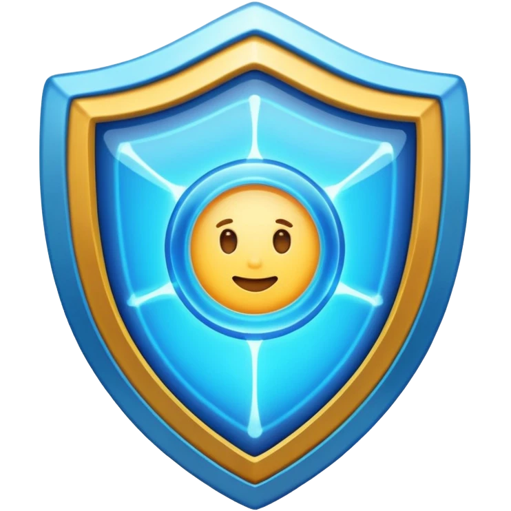 Glowing shield protecting cells, anti-inflammatory compounds, calm energy waves, clean simple emoji style emoji