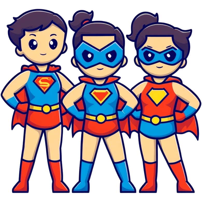 three superhero girls team posing together emoji