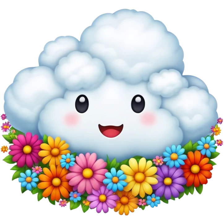 A fluffy cloud made entirely of colorful flowers emoji
