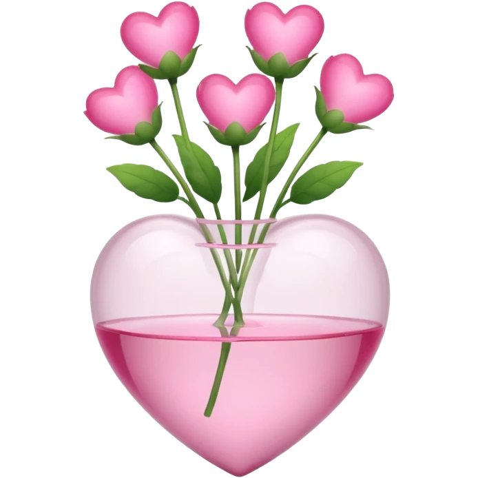 clear heart-shaped vase with pink heart-shaped flowers minimalistic and elegant emoji