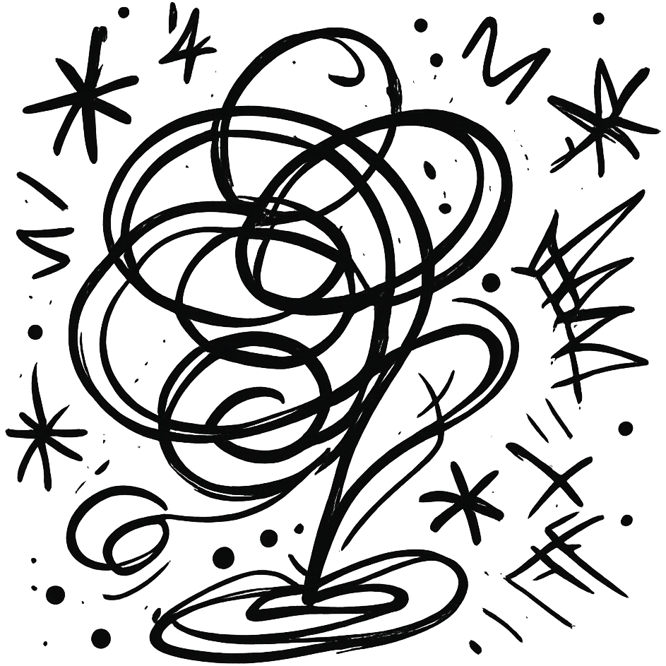 abstract chaotic outlined icon with swirling lines and random shapes emoji