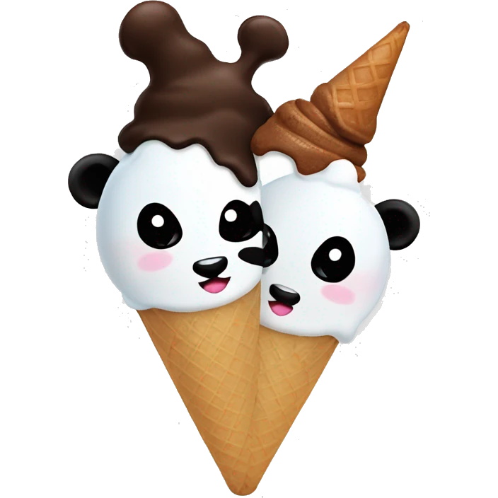 an ice cream but instead of the ice cream scoops it’s two panda heads on the cone emoji