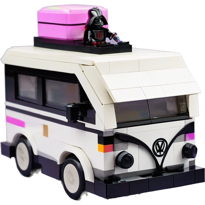 1/18 scale, Lego Barbie dream nightmare vw bug rv camper Haunted Cabin Darth Vader’s ice cube race car with bright white headlights and light saber bumpers  emoji