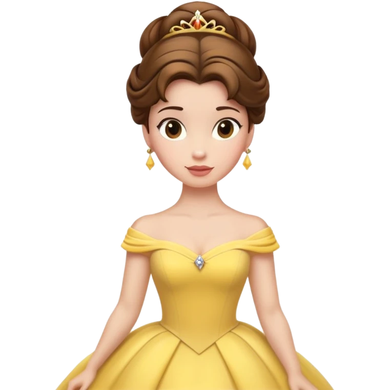 Belle princess from hips up, yellow ballgown, brown hair in updo, minimal style but clearly recognizable emoji