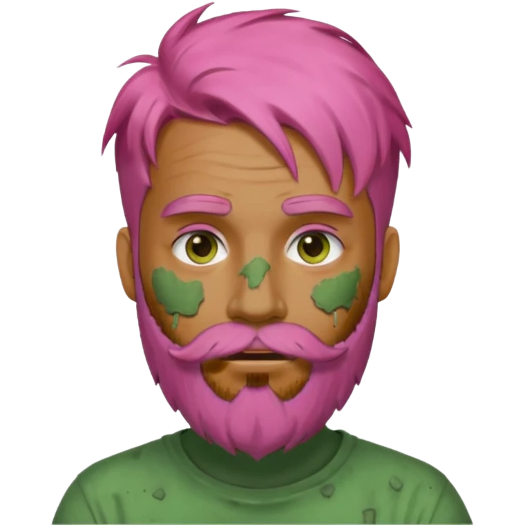 pink haired man with full full face dirty messy green clay mask and beard emoji