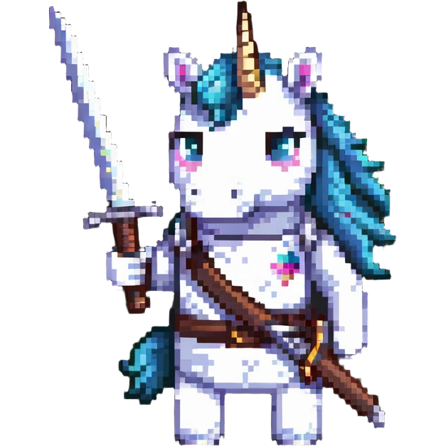 unicorn portrait holding a katana emoji