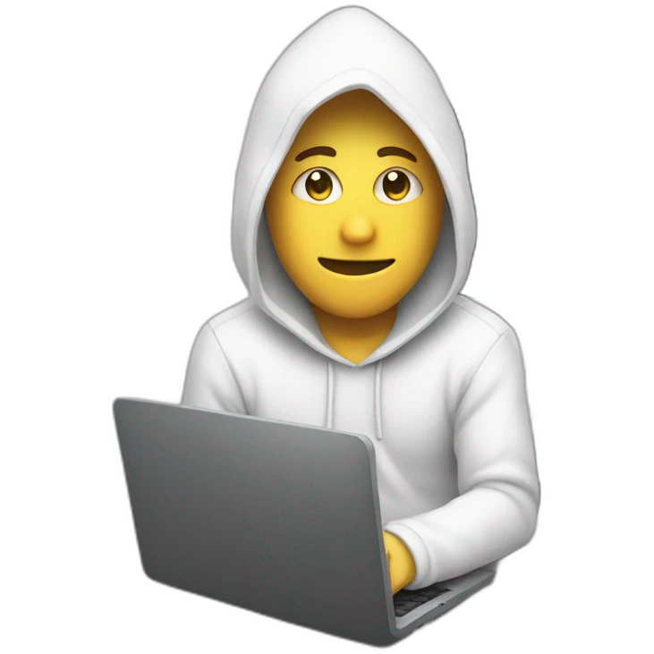 Developer with a white hood behind his computer and focus on his code  emoji