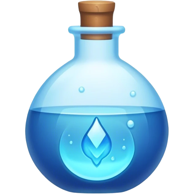 Clash of Clans aesthetic: Cinematic Playful Pixel 3D blue mana Potion Emoji, rendered in a 3D vector-style similar to standard emojis with minimal shading and bold, simplified shapes. A compact, distinct form with signature details, softly glowing with a pixelated adventure charm. Simplified yet unmistakably iconic, highly detailed and consistent, glowing with a soft radiance and high shine. Stylized with a touch of classic pixel-art charm and a soft glowing outline, capturing the essence of a beloved gaming relic with a friendly, playful manner! emoji