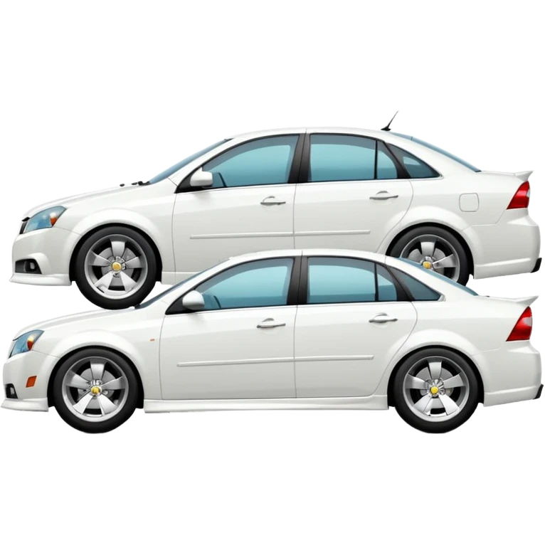 A cinematic, high-detail photograph of a glossy white Chevrolet Optra Magnum sedan with tinted windows and custom alloy rims emoji