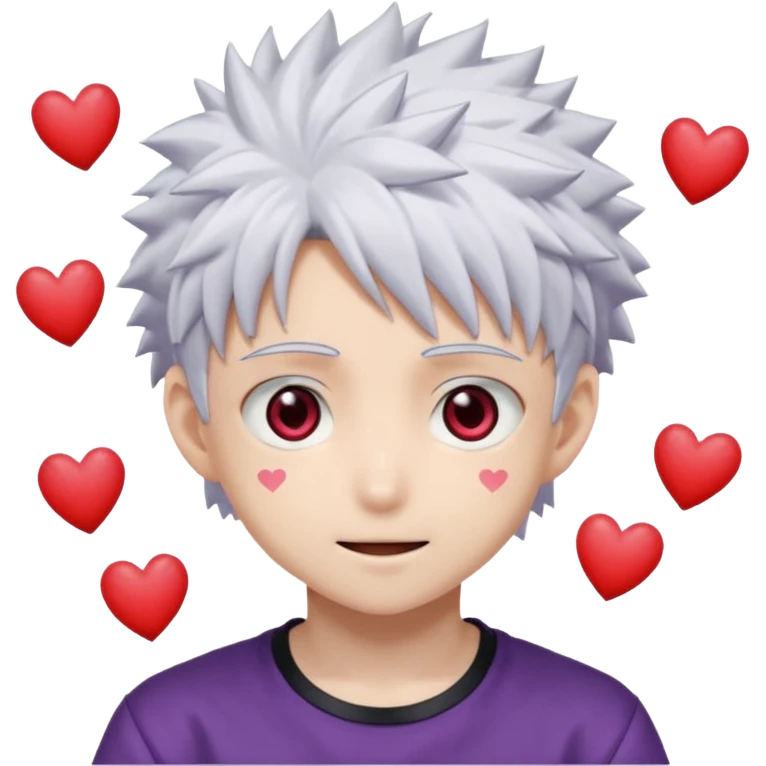 Killua Zoldyck from the anime Hunter x Hunter has hearts popping out of his eyes in an anime style. emoji