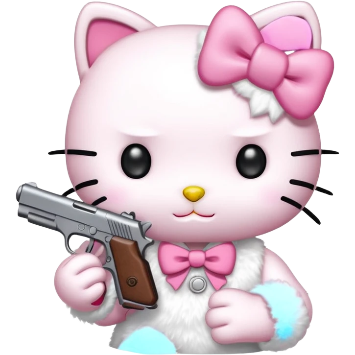 Hello Kitty with a small handgun emoji