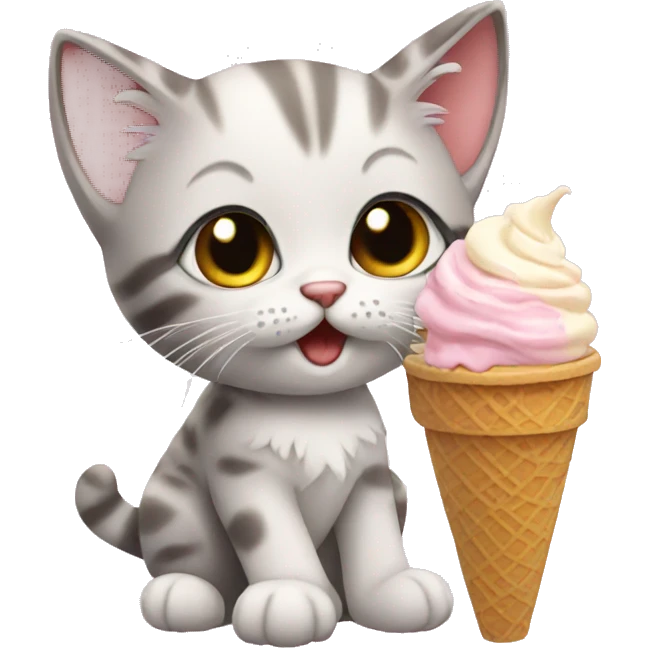 Kitten eating ice cream emoji