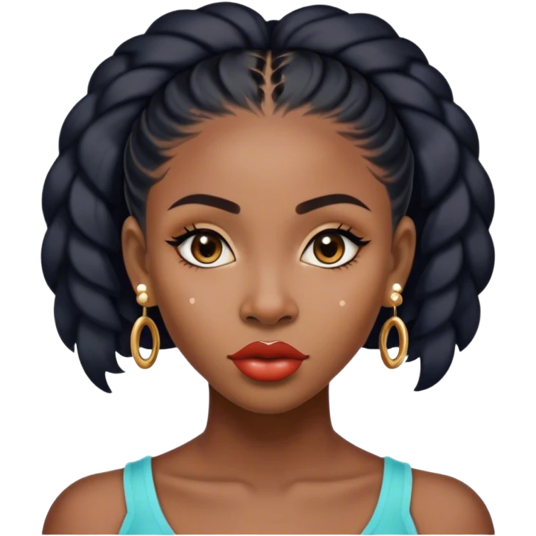 young nigeria black lady, with 2 piercings at the upper part of her ear cartilage and one on her ear lobe, with a chiseled face, a very kissable lips well curved, beautiful eyes too, a dot at the top of her lips emoji