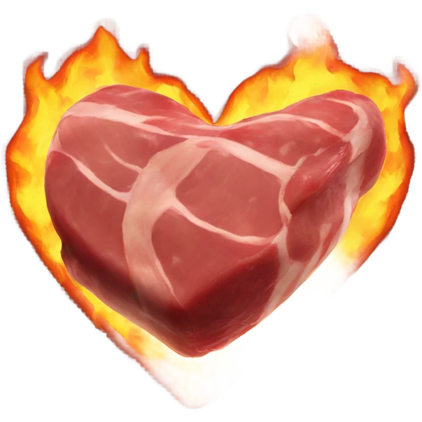 meat in shape of a heart with fire around it emoji