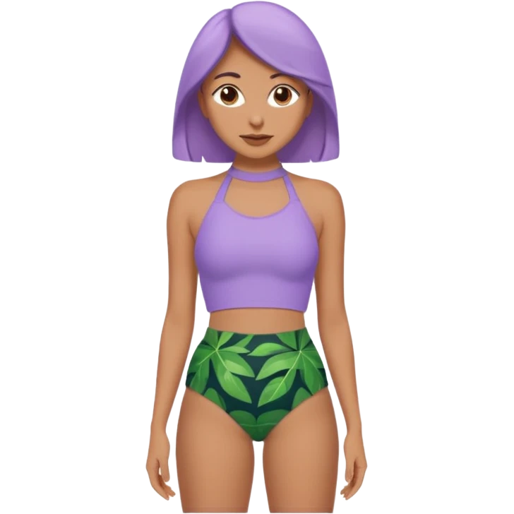 Retro swimsuit light purple halter top with high waisted leafy bottoms emoji