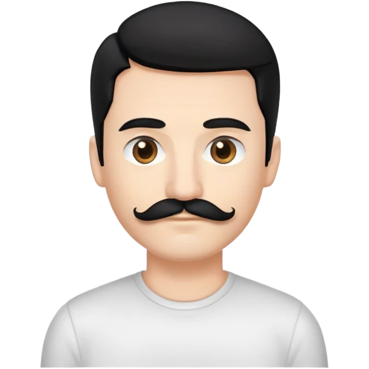 white tech bro with black hair, black mustache, brown eyes. No forehead wrinkles & black shirt. emoji