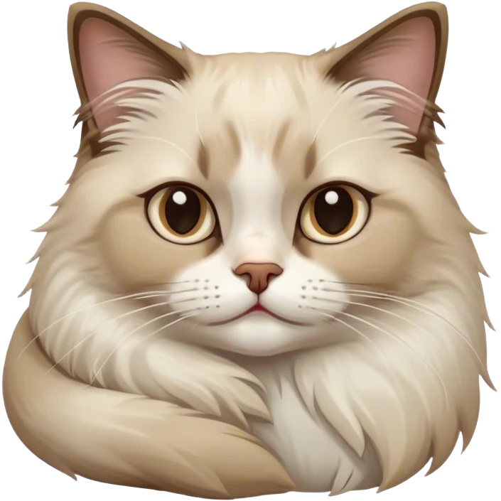 A relaxed Ragdoll cat flopping over like a plush toy, limp body, sleepy eyes, cartoon style, transparent background emoji