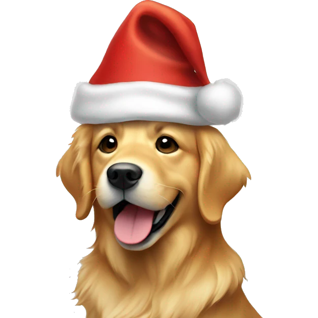 golden retriever wearing a Santa hat smiling emoji