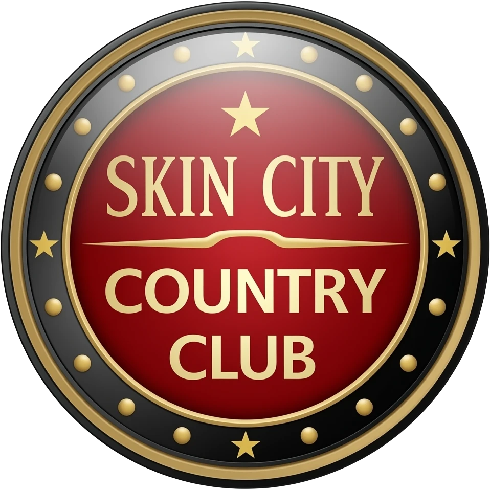 skin city country club with a line in the middle red black gold crest emoji