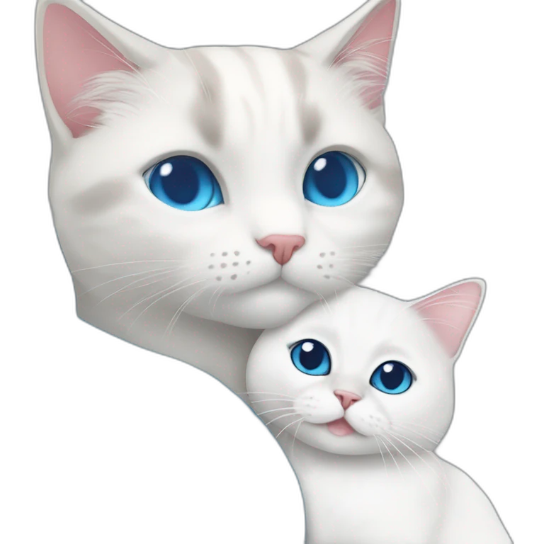 White shorthair cat and blue bicolor ragdoll cat are cuddling  emoji