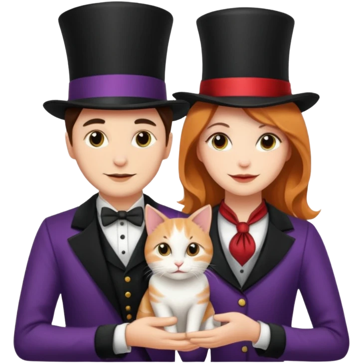 magician couple and their pet cat emoji