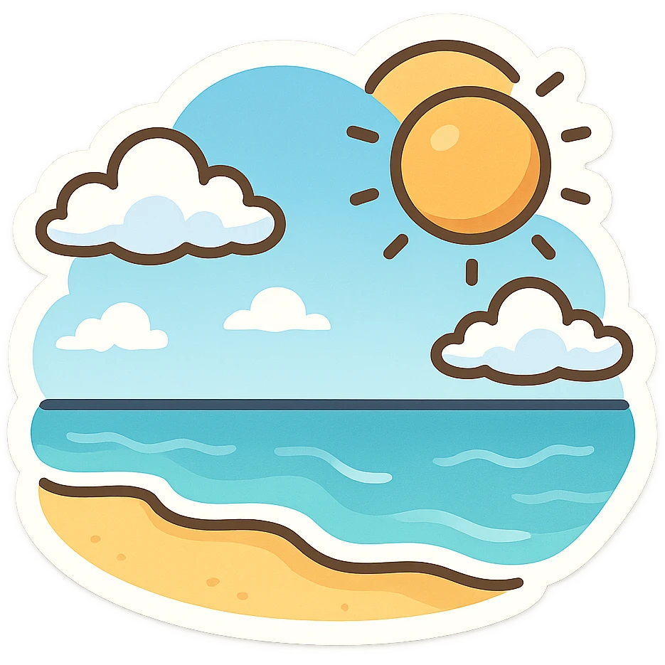 大海，海滩，蓝天，白云，太阳 emoji