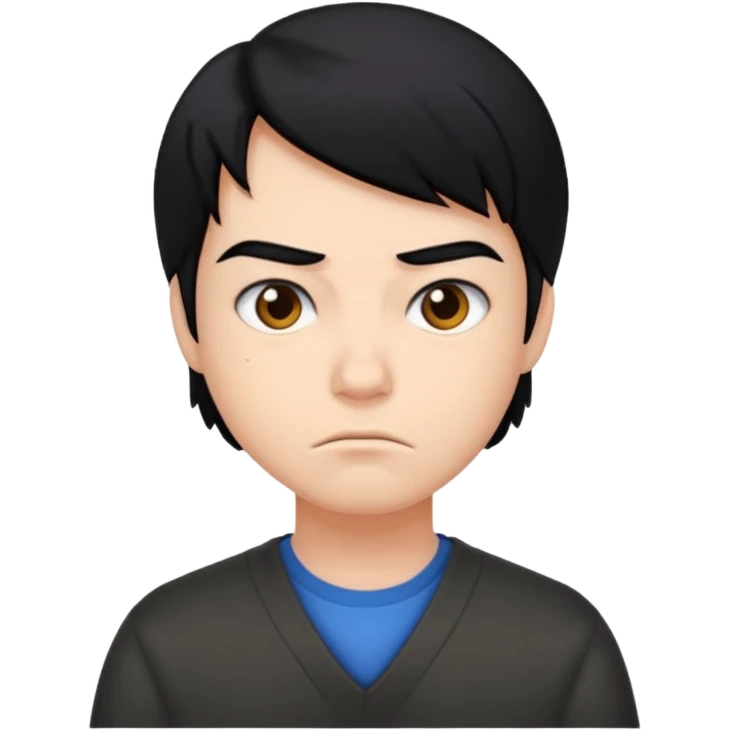 college student with annoyed face , black hair emoji