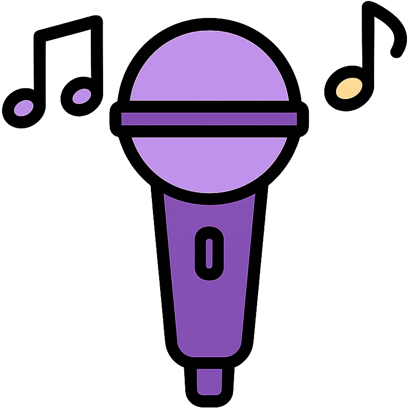 BTS inspired microphone with music notes, energetic, purple theme emoji
