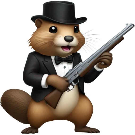 Beaver with tuxedo and gun emoji